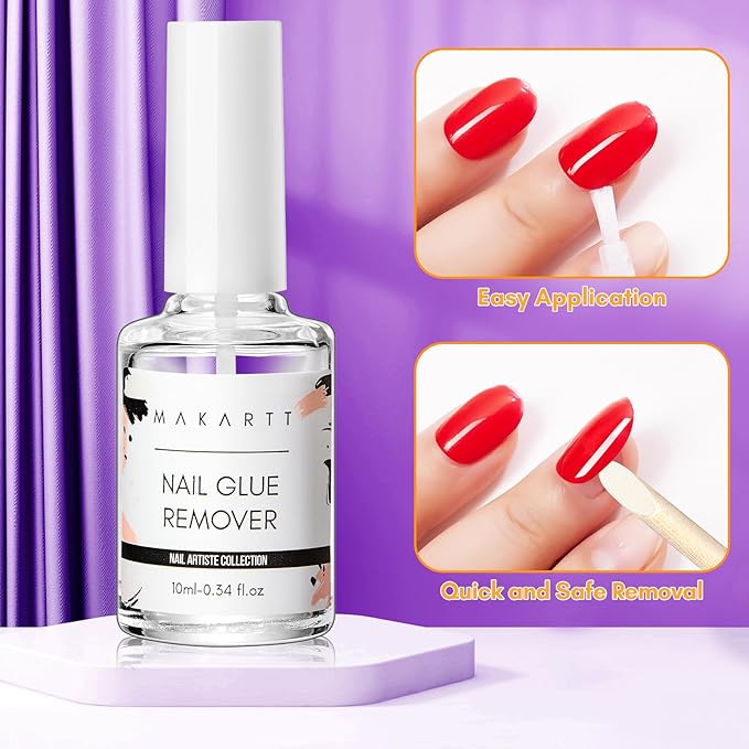 Makartt Nail Glue Remover Kit, for Press on Nails, 10ML Glue Off, 100/180 Grit Nail File Buffer, 5ML Cuticle Oil, All in One Press On Nails Remover and Nail Care Kit