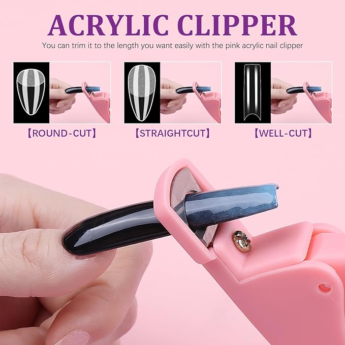 Tapered Square Fake Nail Tips: Sweet Trend No C Curve Nail Tips for Acrylic Nails 480Pcs 12 Sizes Extra Long Straight Flat Half Cover Nail Extension Kit with Glue Remover & Glue Acrylic Nail Clippers