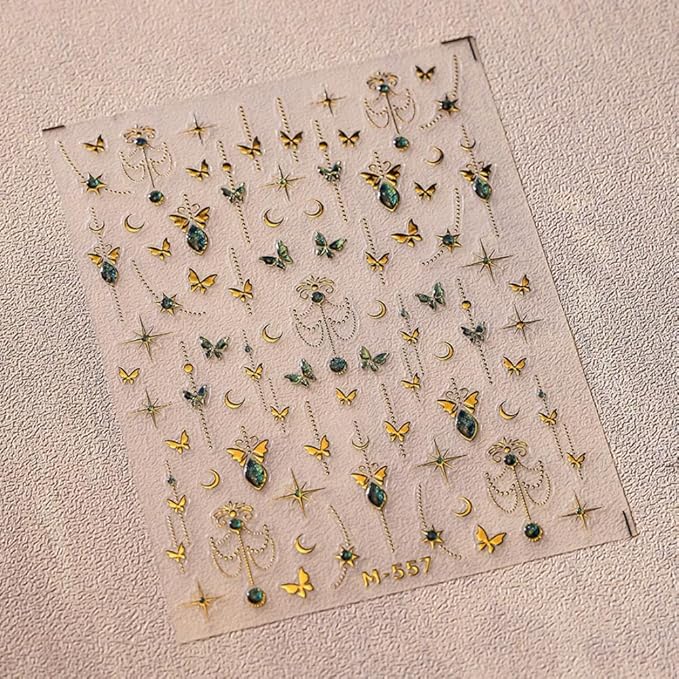 Butterfly Nail Stickers Gold Silver Nail Art Decals with Jelly Design 5D Embossed Self Adhesive Spring Summer Nails Art Sticker Manicure Supply for Women Girls Kid Nails Decoration Accessories