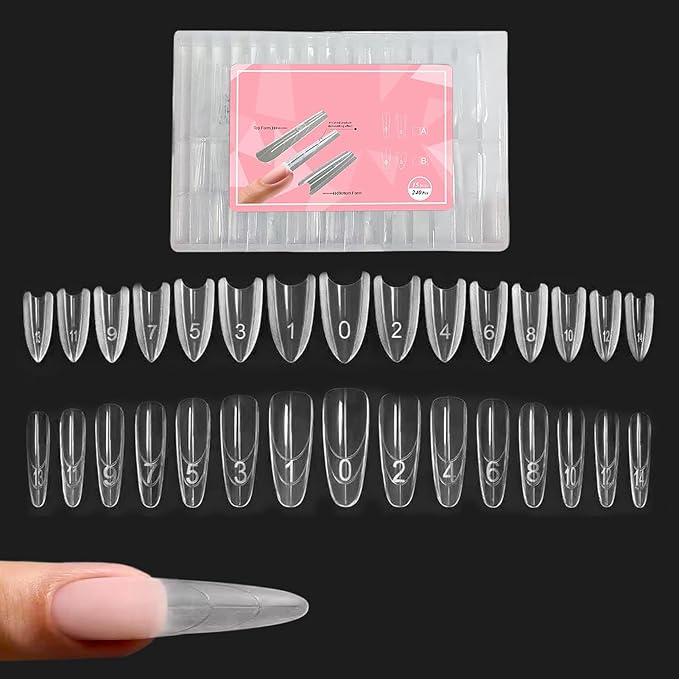 Nail Forms for Gel - 10.55 x 4.76 x 1.18in Clear 240 Pieces Mold,Nail Molds Extension Tips Reusable - for Personal Salon Home Fashion Beauty Manicure Daily Styling