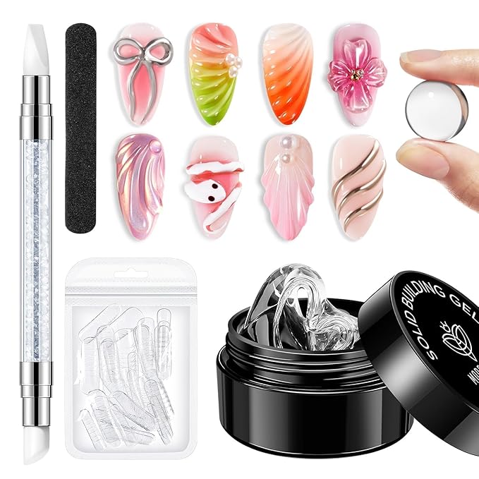 modelones 3D Sculpting Gel Kit，Clear Solid Nail Builder Hard Gel for Nail Art Molding & Extensions Non-Sticky for Chrome Powder Salon or Home DIY Spring Manicure Cured Needed