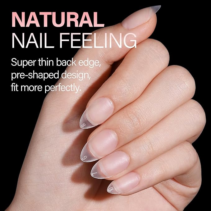 AILLSA Short Almond Nail Tips with Box, 15 Sizes Press On Gel Nail Tips Double Matte Pre-Buffed Almond Shaped Nails Tips Soft Full Cover Clear False Nail Tips for Nail Extension, 240PCS