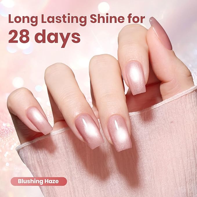 Beetles Blushing Haze Pink Cat Eye Gel Nail Polish - 15ML Valentines Gel Polish Glitter Pink Cat Eye Magnetic Translucent Glassy Effect Soak Off UV French Nail Art Manicure Gift for Wome
