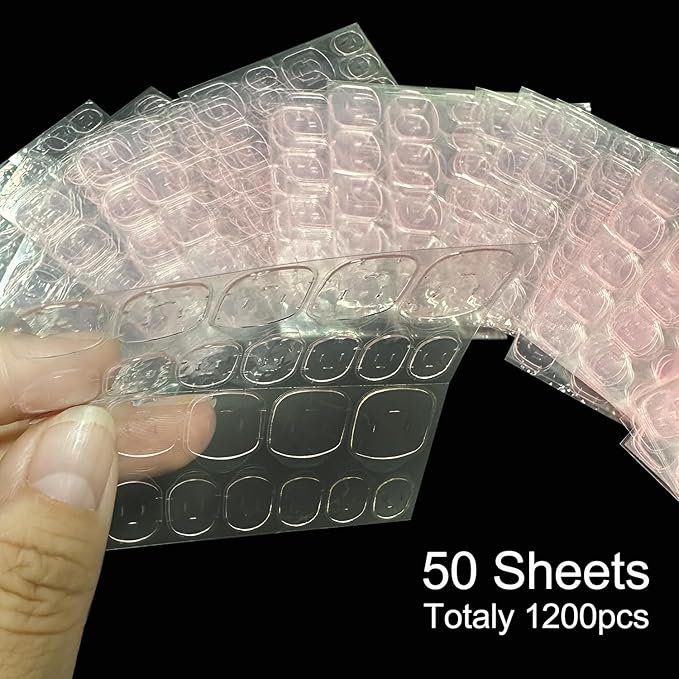 50 Sheets Jelly Double Sided Nail Adhesives Tabs,1200pcs Breathable Press on Nails Sticky Tabs Waterproof Fake Nail Glue Stickers for Press On Nails Application