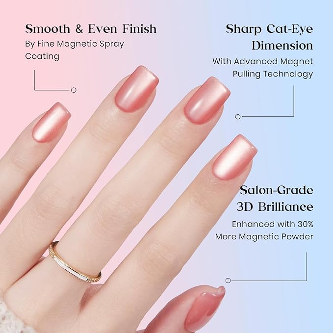 Beetles X Press Cat Eye Nails - Fizz Aurora | 7 Colors Short Square Press On Nails | 16 Sizes 224 Pcs Natural Salon Quality Soft Nail Gel Art DIY For Women