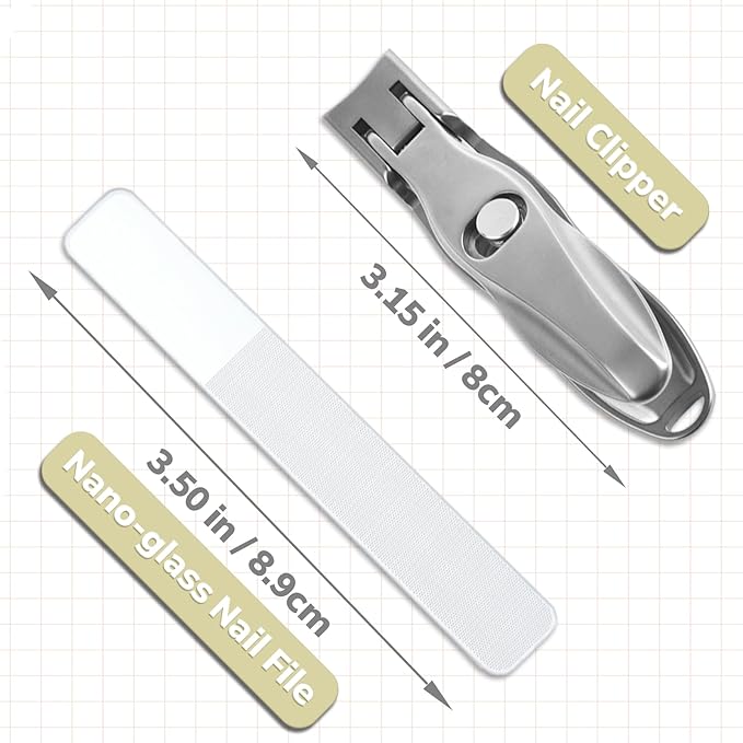 Guowall 2pcs Manicure Set Stainless Steel Nail Clipper and Nano-Glass Nail File Personal Beauty Care Tools with Metal Storage Box