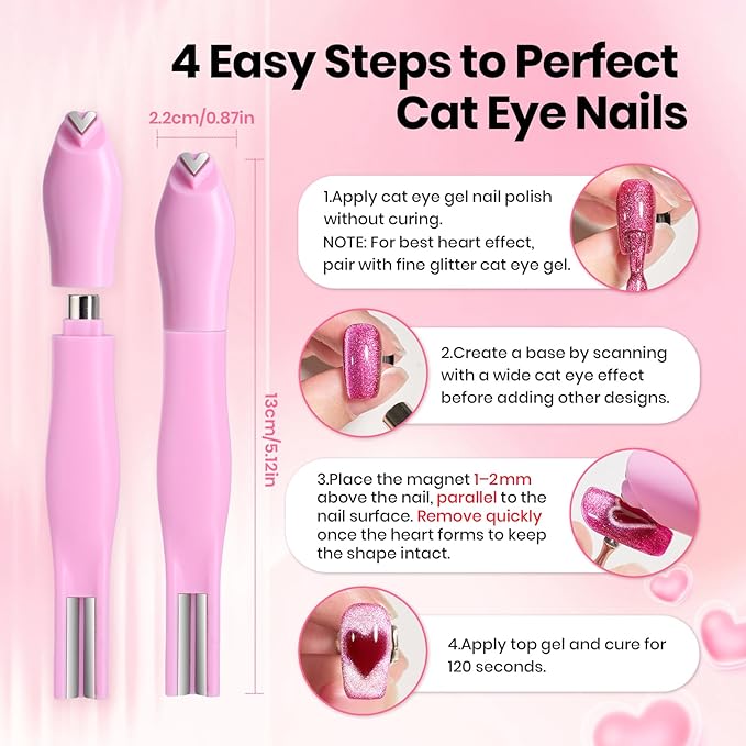 Beetles Cat Eye Magnet for Nails - 3 in 1 Nail Magnet for Cat Eye Gel Nail Polish Heart/French/Stripe/Glass Bead/Side Light/Wide Light Effect Magnetic Nails Art Tools Home DIY Salon Manicure Design
