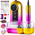 Professional Electric Nail Drill Kits 45000RPM Gradient Gold Portable Cordless 3-in-1 Nail File Machine with Rechargeable Stand and Nail Lamp for Acrylic Gel Polish Removing Home & Salon Use