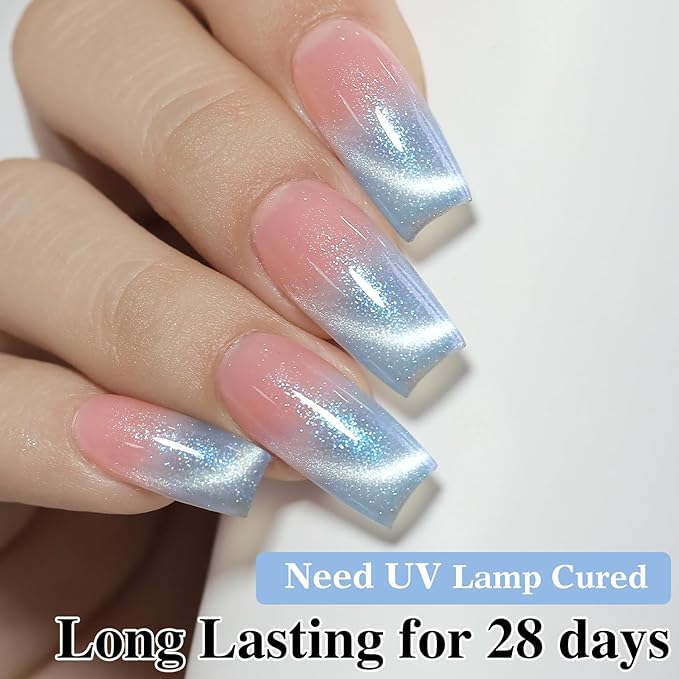 Double Rhythm 0.5 Oz Cat Eye Gel Polish with Magnet Same Color Same Bottle Holographic Glitter Shimmer Translucent Color Salon 15 ML Magnetic Nail Art (Mermaid Blue-MC1162)