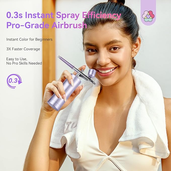 SAVILAND 7-in-1 Pro Airbrush Set: 6PSC Pink Airbrush Gel Nail Polish & Airbrush for Nails & Airbrush Cleaner & Airbrush Stencils & Protector for Fingers & Masks and Gloves Instant Nail Art