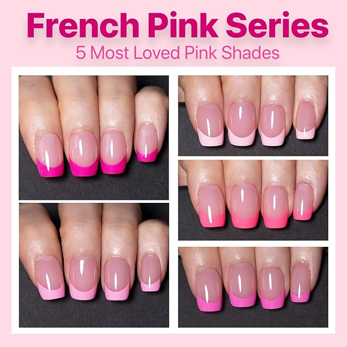 SXC Cosmetics French Tip Press On Nails – 5 Pink Series, Extra Short Square, X-Pro Tips Starter Kit | 150PCS, 15 Sizes, 5 Styles, Beginner-Friendly