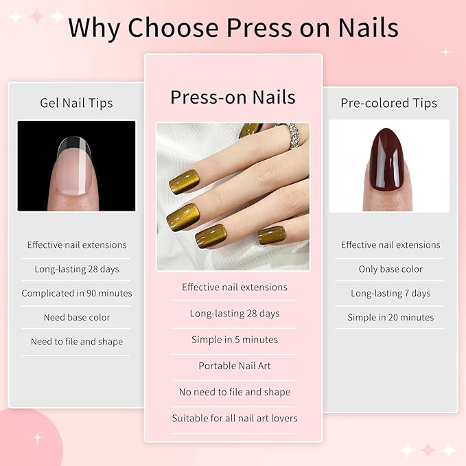Yellow Cat Eyes Press On Nails,12 Sizes - 24 Pcs Soft Gel Yellow Medium Square Fake Nails Kit with Nail Glue, Natural Reusable Stick On False Nails for Women and Girls (Skycloud Nails) SK0926