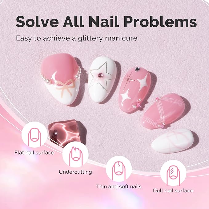 MelodySusie Pink Builder Nail Base Gel for Nails Thickening, Soak Off UV Extension Gel, Rhinestone Nail Glue for Nail Art Design Salon DIY Manicure at Home Gift for Women