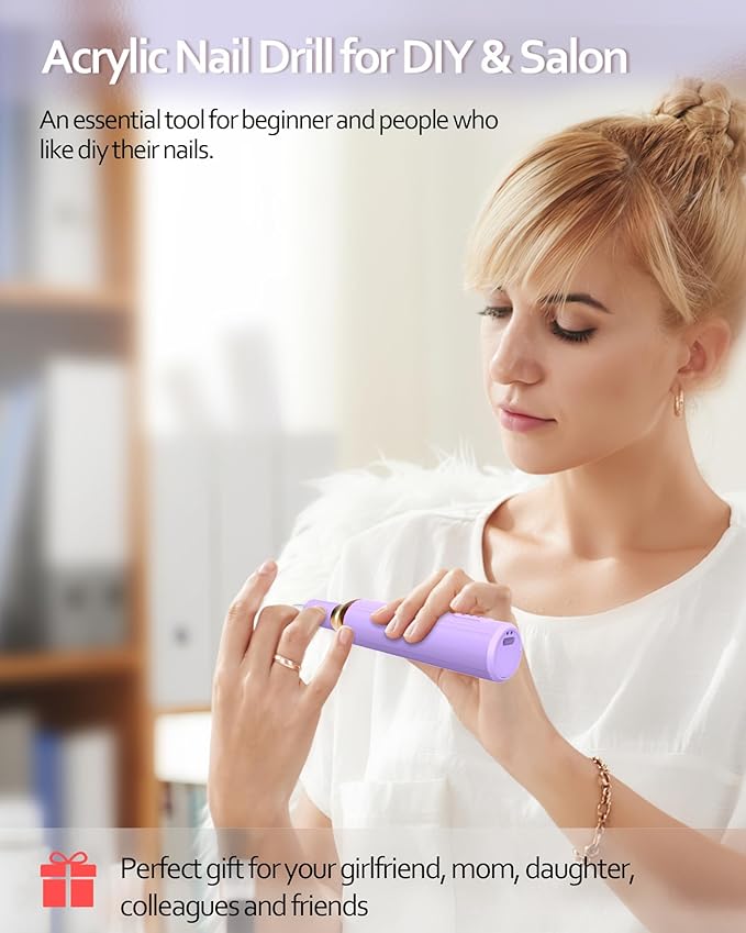 Nail Drill,Cordless Electric Files for Gel Nails E-File Manicure Kit Women Rechargeable Cordless Drill para Uñas Profesional Machine Grinder Acrylic Purple