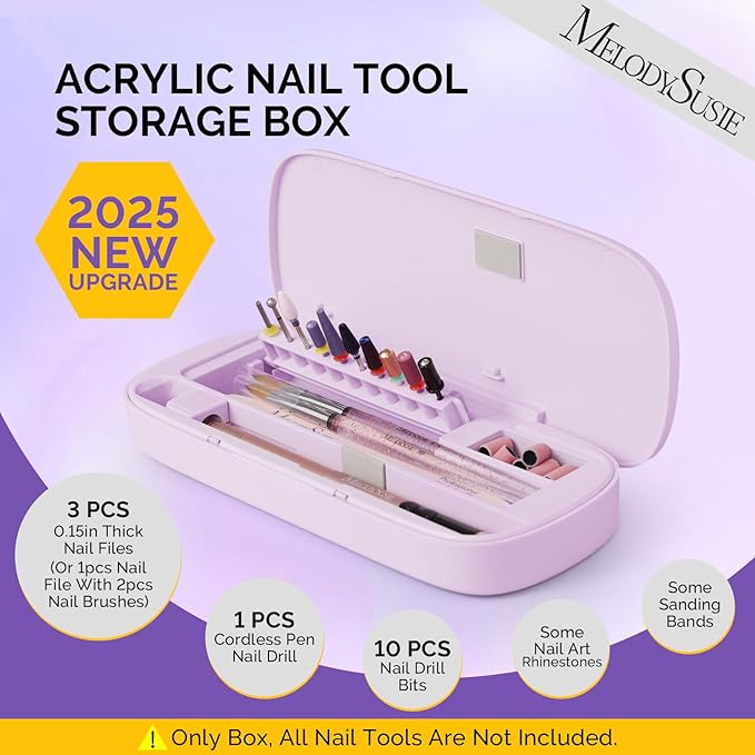 MelodySusie Acrylic Nail Tool Storage Box, Portable Dustproof Stand Displayer Holder Organizer Container Manicure Efile Accessories Nail Drill Kit Case, Travel Salon Home, Purple(Only Box)