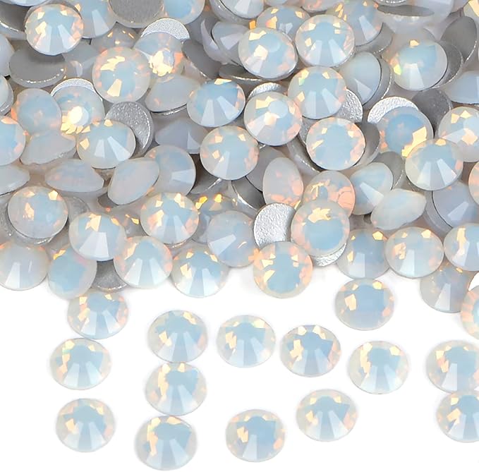 288PCS Art Nail Rhinestones Non Hotfix Glue Fix Round Crystals Glass Flatback for DIY Jewelry Making with one Picking Pen (ss30 288pcs, White Opal)