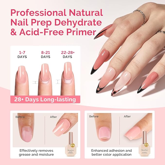 MelodySusie Top Coat Base Coat Nail Dehydrator and Primer Set Long Lasting Shine Nail Polish Art Design Manicure Kit Perfect Gifts for Women Girls 4 Pcs 15ml Clear