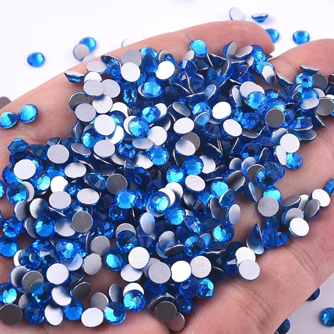 Blinginbox 1440 Pieces SS20/4.6-4.8mm Flat Back Crystal Rhinestones Round Gems for Nail Art,Capri Blue