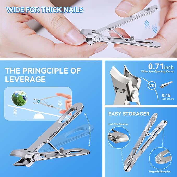 Toenail Clippers for Seniors Thick Ingrown Toenails, Toe Nail Clippers Set for Men Women, Heavy Duty Fingernail Clippers-Professional Pedicure Tools for Feet,Stainless Steel Manicure and Pedicure Kit