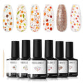 modelones Glitter Gel Nail Polish Set, 6 Colors Geometric Shapes Star Gold Glitter Ornament Gel Polish Collection with Wooden Stick All Seasons Soak Off LED Manicure DIY Gift