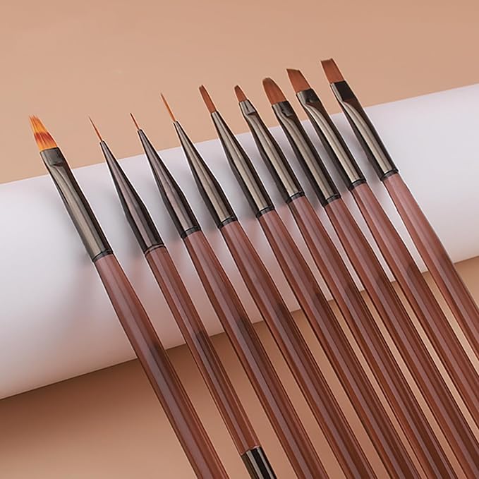 9 Pcs Nail Art Brushes Set, Nail Art Design Pen Painting Tools, Nail Extension Gel Brush Nail Art Slant Brush Nail Polish Brush Builder Nail Gel Brush Nail Dotting Pen Salon at Home Diy Manicure