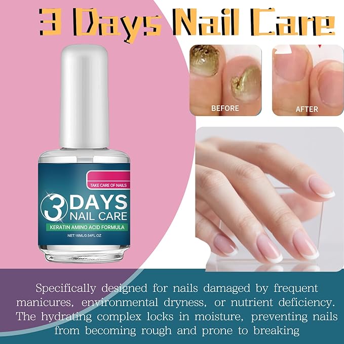 2PCS 3 Days Nail Care, Keratin Amino Acid Formula Nail Treatment Oil, Clear Nail Treatment Oil, for Dry Weak Fragile Nails