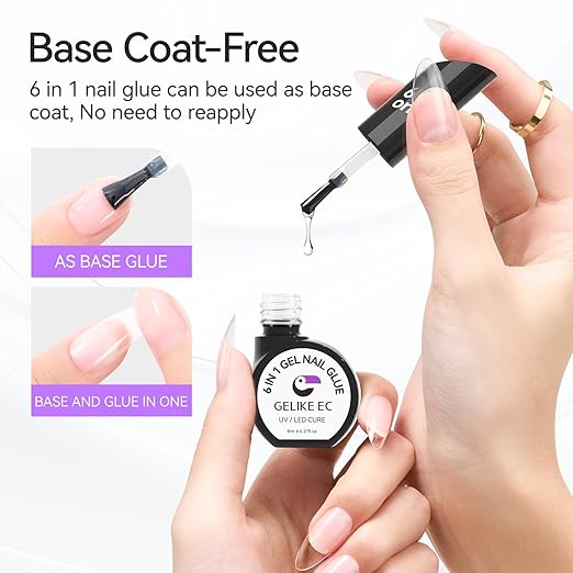 Gelike EC Gel Nail Glue for Beginners: 6 in 1 Strong Adhesive UV Nail Glue Press On Natural Acrylic Nail Tips for Salon Manicurist DIY Hema-Free Vegan 9 Toxics-Free Quick Dry Soak Off Low-Odor