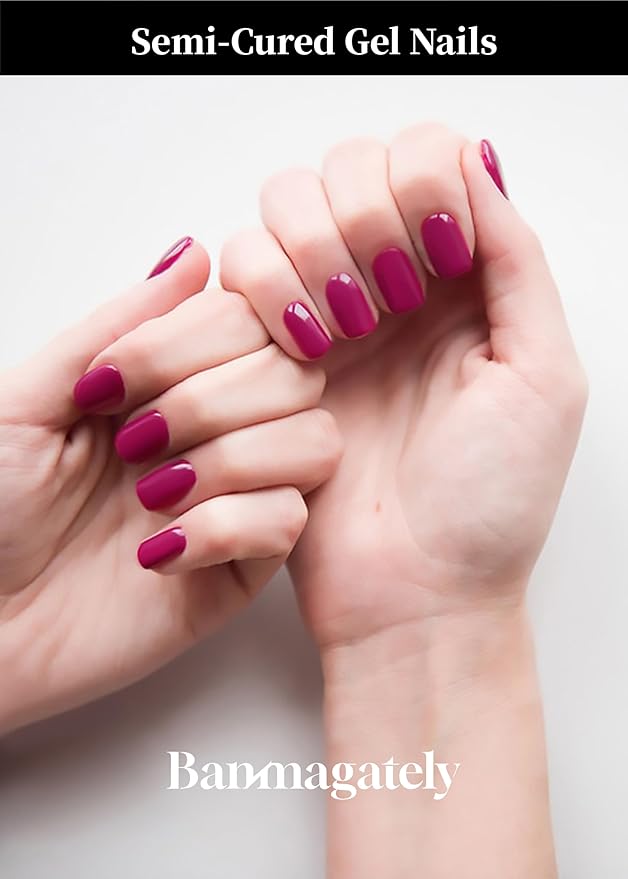 Semi Cured Gel Nail Strips, 20Pcs Long Lasting Salon Quality Wraps, Easy Apply & Remove Gel Nail Stickers with UV Light (Claret Purple)