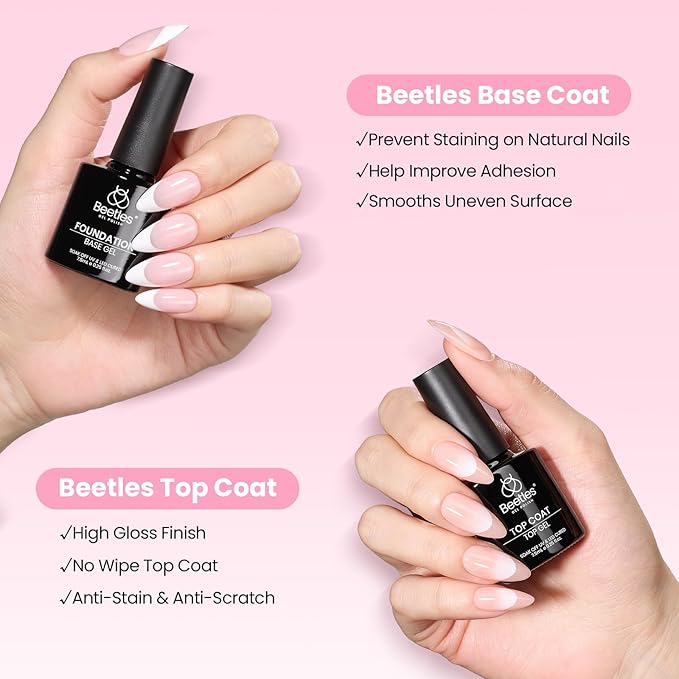 Beetles Gel Nail Kit Flat-X, Coffin Short, 320pcs 16 Sizes Nail tips, with 15g Nail Glue Gel Hands-Free, 7.5ml Base Gel & Top Coat, Mini Lamp, for Acrylic Press On Nail, Extension DIY Set at Home