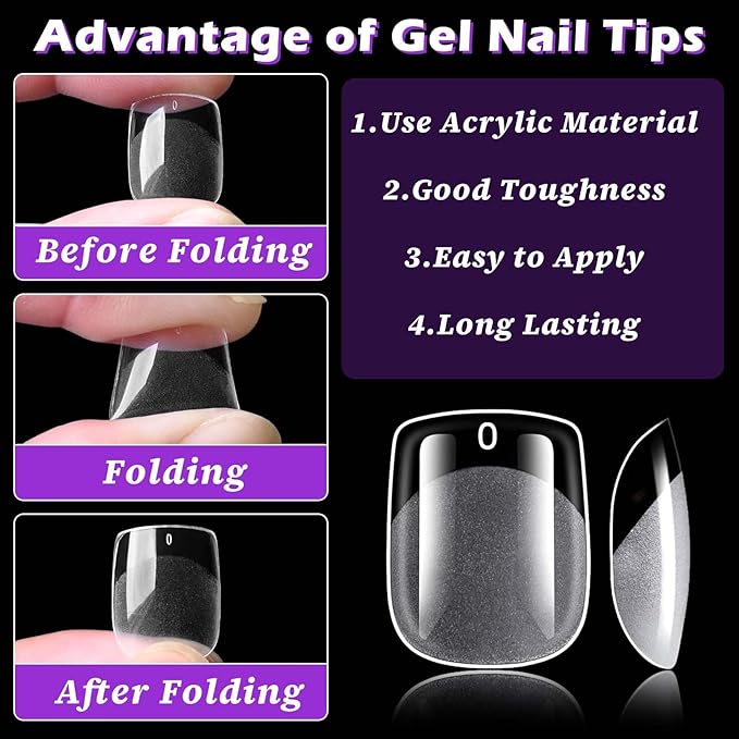 LoveOurHome 750pc Extra Short Square Nail Tips Clear Fake Nails XS Square Gel Nail Tips Full Cover Acrylic Nails Clear Press on Nails Short False Nail 15 Sizes Fingernails for Gel Nail Extension