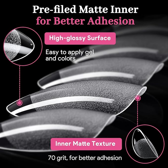 Extra Short Almond Fake Nail Tips, 15 Sizes 240 PCS Clear Half Matte Press On False Nail Tips Pre-shaped Full Cover Gel Nail Acrylic Soft Tip Extensions Thick Long Lasting for Home DIY Nail Salon