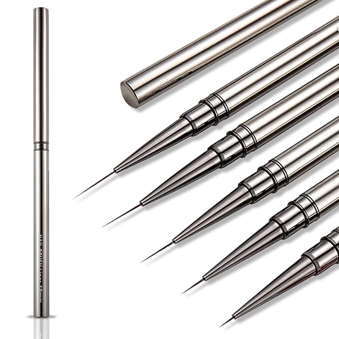 SILPECWEE 5pcs Nail Liner Brush (6,9,12,15,18mm) Thin Nail Art Brush Finger Nail Paint Brush Nail Detail Brush Nail Design Brushes Nail Pen Acrylic Manicure Brush Tools