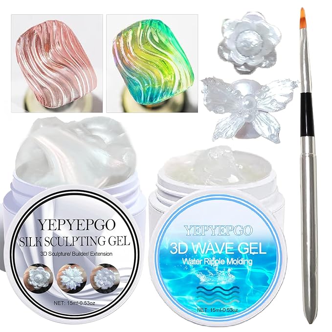3D Texture Nail Gel and Pearl White 3D Sculpting Builder Gel for Nail Art Non-Sticky Hand Carving Sculpting Patterns Nail Art Decoration DIY at Home Salon Quality , 30g