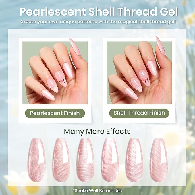 Beetles Spring Gel Nail Polish Set - 6 Colors Pastel Scenery By the Lake Soak Off UV LED Gel Polish Pink Green Yellow Drawing Swirl Shell Thread Effect Nails DIY Manicure Easter Gifts for Women
