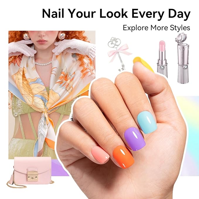 Nail Polish Set: 6 Pastel Candy Dopamine Colors Orange Milky Quick Dry Regular Nail Polish Pack, Vegan Cruelty-free, Rich in Castor Oil, Holiday Party Nail Art DIY Home Travel Manicure Gift