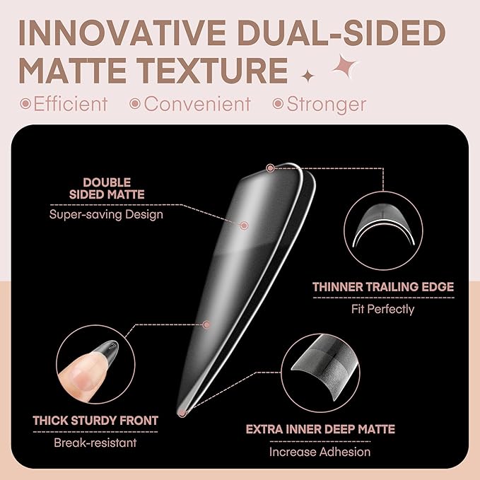 Medium Almond Shape Nail Tips Half Cover 360pcs Medium Nails Double Sided Matte Almond Nail Tips Strong Lasting for Acrylic Press On Nails, 12 Sizes Luckyfairy Gelly Tips