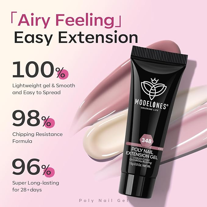 modelones Poly Extension Gel Kit for Nail, 12 Colors Pink Glitter Nude Tones Poly Nail Gel Set French Manicure DIY Design Art Home Salon Gifts