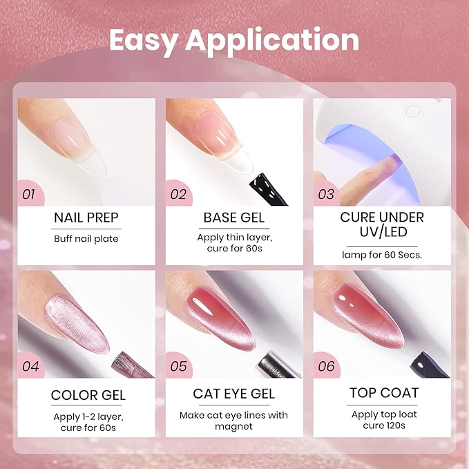Beetles Velvet Bloom Pink Cat Eye Gel Nail Polish - 15ML Valentines Gel Polish Glitter Pink Cat Eye Gel Polish Rosa Color Magnetic Translucent Glassy Effect Soak Off UV DIY Manicure Gift for Wome