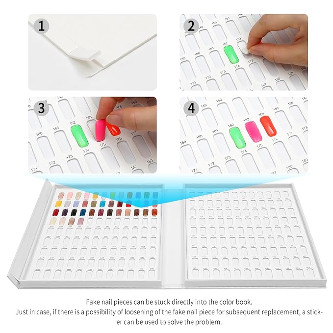 Professional 216 Nail Colors Display Chart, Nail Gel Polish Organizer Card Book, Nail Art Salon Nail Swatch Stick Card board Painting Practice Book