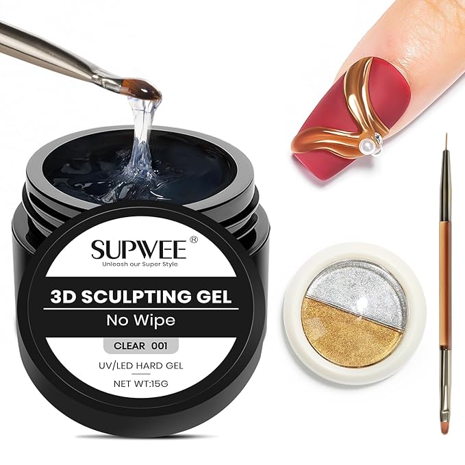 3D Sculpting Gel for Nail Art Chrome Powder No Wipe , Clear Semi-solid Modeling Carving Structure Nail Gel Suitable for Sticking Rhinestones and Painting