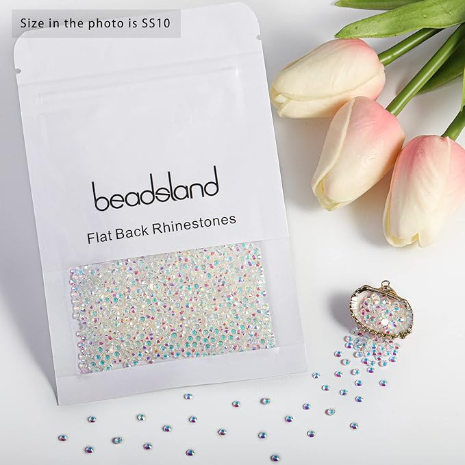 Beadsland Flat Back Crystal Rhinestones Round Gems for Nail Art and Craft Glue Fix, Transparent AB, 2.7-2.9mm, SS10/1440pcs