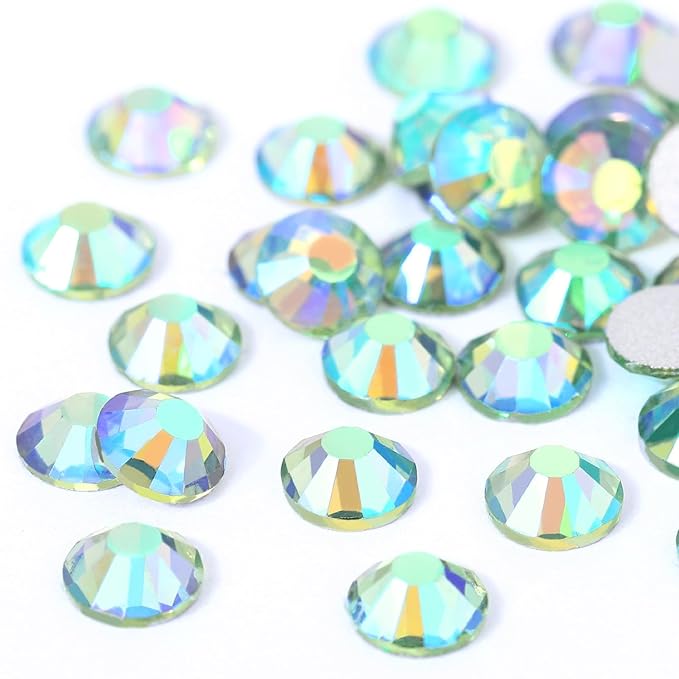 Light Green AB Rhinestones Crystals Rhinestone for Crafts Glass Flatback Nail Gems and Rhinestones for Nails Art Makeup Bags Shoes Decoration DIY(SS8,1440pcs,Light Green AB)