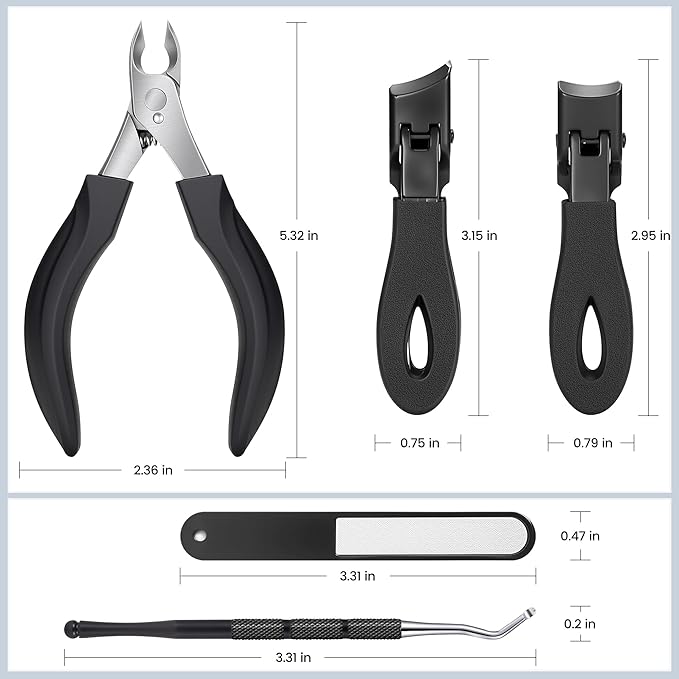 FAMILIFE 5-in-1 Pedicure Kit with Sharp Large Toenail Cutters for Thick Toenails, Heavy Duty Ingrown Toe Nail Clippers Long Handle for Senior Men & Women