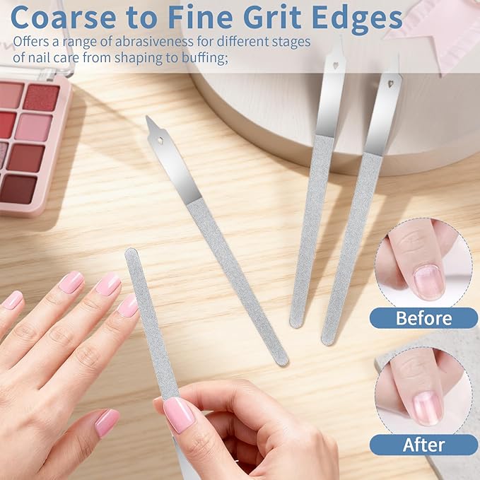 4 PCS Diamond Deb Nail File, 6-inch Stainless Steel Metal Nail File, Double Sided Manicure Pedicure Toenails Tools for Salon Home