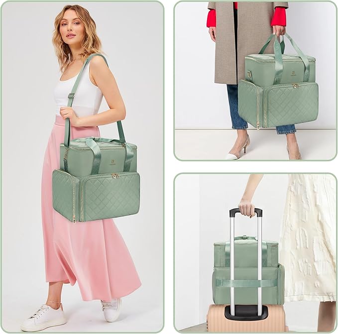 Relavel Nail Polish Organizer, Double Layer Nail Bag Holds 80-100 Bottles (15ml/0.5fl.oz) & Nail Lamp Nail Kit Storage Case, Extra Large Travel Nail Supplies Shoulder Bag for Manicure Tools (Green)