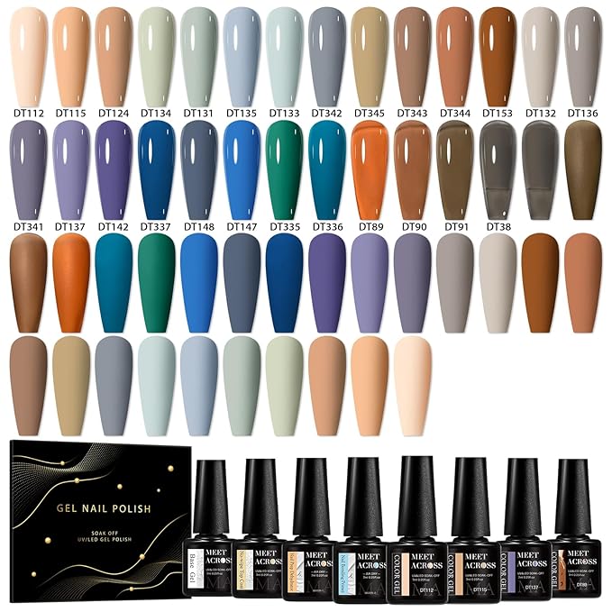 MEET ACROSS 30Pcs Nude Brown Gel Nail Polish Set Gel Polish Grey Blue Purple Roasted Chestnuts Chocolate Series Gel Nail Kit Gift for Women 26 Colors