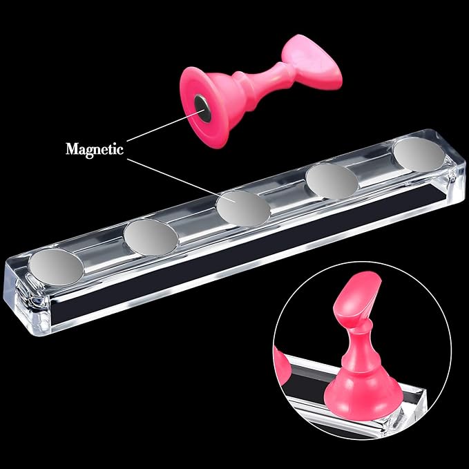 Blulu 2 Set Nail Stand for Painting Press Nail Holder Acrylic Magnetic Tips Training Fingernail Display Stands DIY Crystal Holders and 96 Pieces White Reusable Adhesive Putty(Pink)