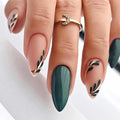 Green Press on Nails - Medium Almond Fake Nails - with Designs Leaf False Nails Press ons - Glue on Nails St Patricks Day Nails Acrylic Stick on Nail for Women 24 Pcs