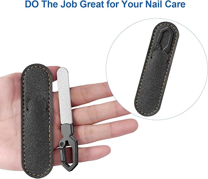 Metal Nail File with Keychain Handle, Stainless Steel Double-Sided Grit Fingernail File with Leather Case, Portable Nail Filer for Home, Travel & Gift Use