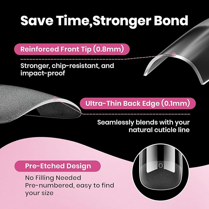 Beetles Gel Nail Tips Flat-X - Square Coffin Medium, 320pcs 16 Sizes, Pre-Etched Half Matte Full Cover Soft Acrylic Press on Easy DIY False Nail Extension Salon for Flat & Natural Nail Beds